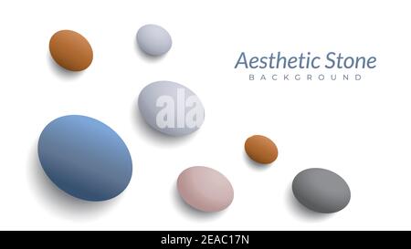 aesthetic background design template with blank space. marble stones vector illustration. oval shape like an egg. white, black, blue gray, beige, brow Stock Vector