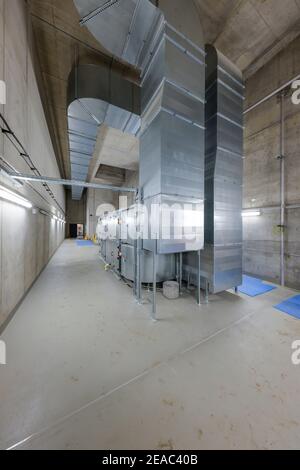 Oberhausen, Ruhr area, North Rhine-Westphalia, Germany - ventilation system in industrial building, new construction of Oberhausen pumping station, Emscher conversion, new construction of the Emscher AKE sewer. Stock Photo