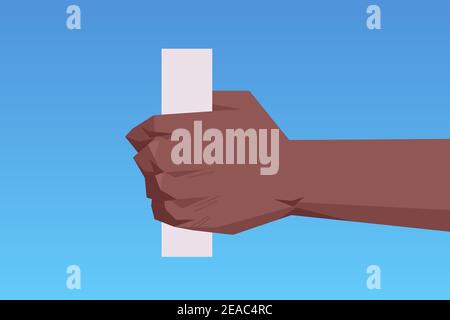 african american human hand holding paper cylinder communication language gesturing concept horizontal vector illustration Stock Vector