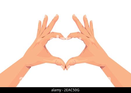 human hands making heart shape gesture communication language gesturing concept horizontal isolated vector illustration Stock Vector