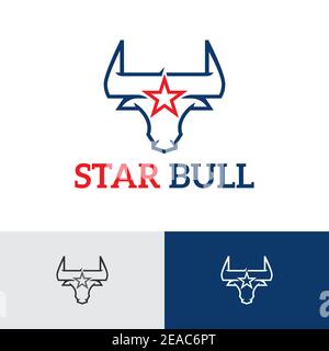 Star Bull Head Monoline Style Abstract Logo Template Stock Vector