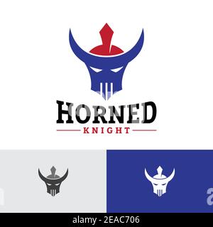 Horned Knight Sparta Bull Helmet Soldier Logo Stock Vector