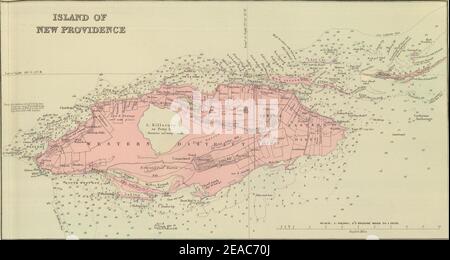 New Providence Island inset - cropped from Bahamas 1901 Edward Stanford Atlas map. Stock Photo