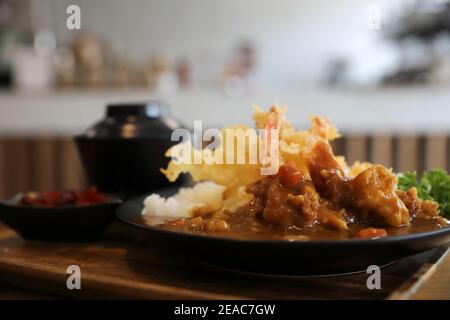 Japanese curry rice with fried shrimp tempura Japanese food Stock Photo