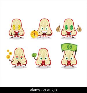 Slice of watter apple cartoon character with cute emoticon bring money. Vector illustration Stock Vector