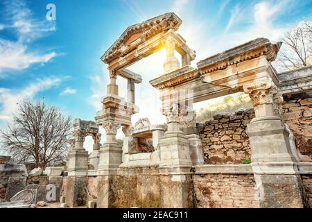 Trajan's fountain in Ephesus in the afternoon. Turkey Stock Photo