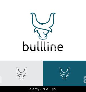 Bull Buffalo Head Monoline Style Logo Template Stock Vector