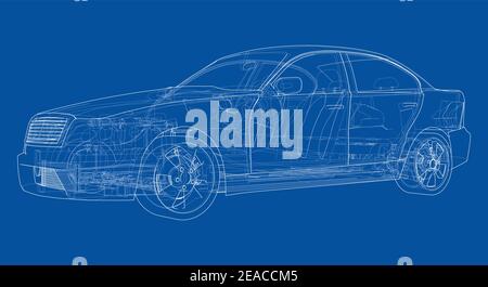 Electric Car With Chassis. Vector rendering of 3d Stock Vector