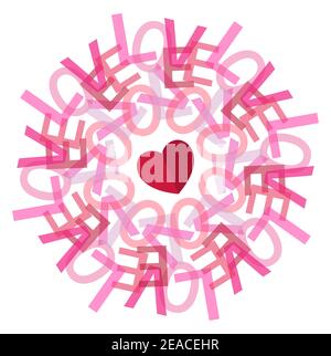 I Love You text radial vector pattern in shades of pink Stock Vector