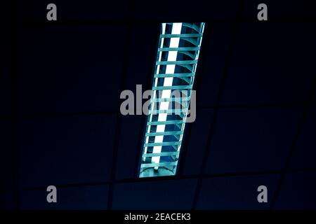 White light from Fluorescent light tube on the wall or Neon tube light.Copy space background for usage and any design. Stock Photo