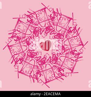 I Love You text radial vector pattern in shades of pink Stock Vector