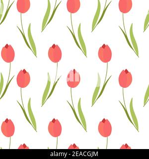Red tulips bouquet, spring flowers pattern vector Stock Vector