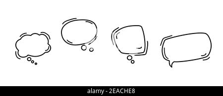 Dialog speech bubbles on white background. Black Speech bubble line icons. Hand drawn doodle. mobile technology. Vector illustration. Stock Vector
