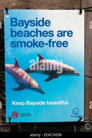 No-smoking notice at Ricketts Point, Port Phillip Bay, Melbourne, Australia Stock Photo