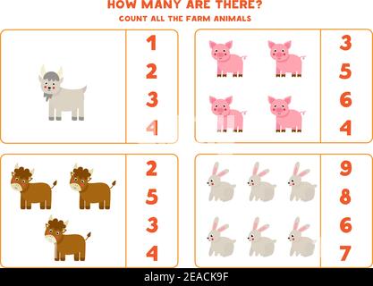 Count all farm animals and circle the correct answers. Math game for ...