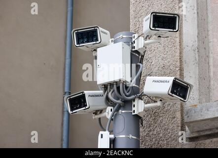 Cologne, North Rhine-Westphalia, Germany - surveillance cameras in times of the corona crisis during the second lockdown in downtown Cologne. Stock Photo