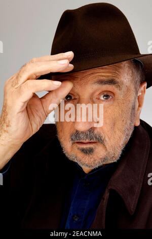 File photo - Jean-Claude Carriere posing during a photo session in Paris, France on February 2010. Jean-Claude Carrière, the prolific French screenwriter who collaborated with some of the greatest art house auteurs of his time, has died. He was 89. Carrière died Monday evening of natural causes at his home in Paris. Carrière won a competitive Oscar in 1963 for his work with countryman Pierre Étaix on a live-action short film, then received an honorary Academy Award at the Governors Awards in 2014. Photo by VIM/ABACAPRESS.COM Stock Photo