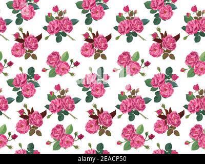 Bushes of roses or peonies in blossom pattern Stock Vector