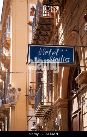 House, sign, hotel, palermo, sicily, capital, big city, italy Stock Photo