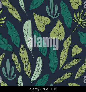 Exotic leaves and foliage, plants seamless pattern Stock Vector