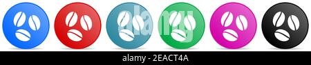 Coffee beans, cafe vector icons, set of circle gradient buttons in 6 colors options for webdesign and mobile applications Stock Vector
