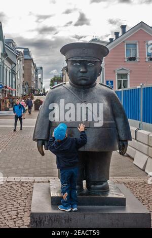 The Bobby at the Market (Toripolliisi) statue at market square in Oulu Finland Stock Photo