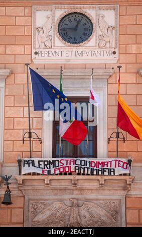 Piazza Pretoria, City Hall, Balcony, Palermo, Sicily, Capital, Big City, Italy Stock Photo