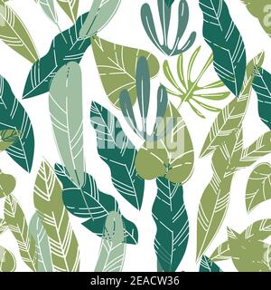 Exotic foliage and leaves of plants and flowers Stock Vector