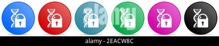 Dna code information security vector icons, set of circle gradient buttons in 6 colors options for webdesign and mobile applications Stock Vector
