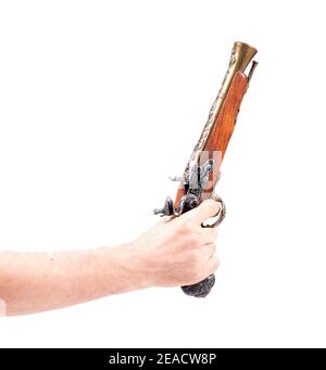 Old wooden gun isolated on white background Stock Photo - Alamy