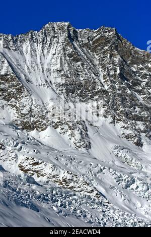 Snow-covered summit Dom, Mischabelhörner, Saas-Fee, Valais, Switzerland Stock Photo
