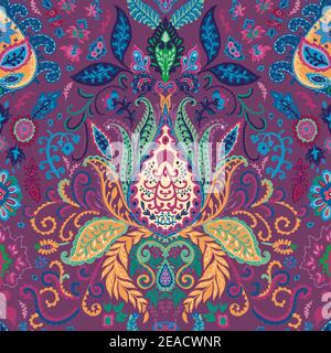 Trippy abstract floral pattern with vivid lotus Stock Vector