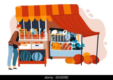 Food store market selling fruits and vegetables Stock Vector
