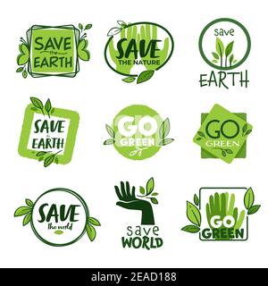 Go green and save planet earth, eco friendly label Stock Vector