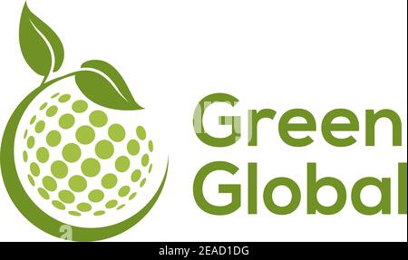 Green global logo design with using globe and leaf icon vector illustration template Stock Vector