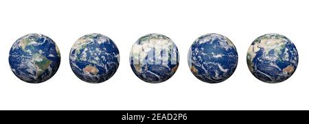 Set of Planet Earth isolated on white background with clipping path. Elements of this image furnished by NASA. 3d rendering Stock Photo