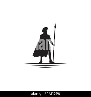 Spartan warrior hold spear logo design vector illustration template Stock Vector