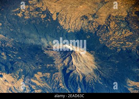 MEXICO - 25 January 2021 - The active volcano of Popocatépetl is pictured from the International Space Station as it orbited 261 miles above central M Stock Photo
