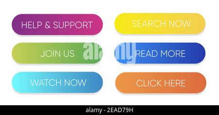 Set of vector modern material style buttons. Different gradient colors on white forms with shadows.  Stock Vector