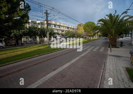 Empty streets ogf Glyfada during covid pandemic,Greece Stock Photo