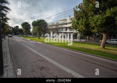 Empty streets ogf Glyfada during covid pandemic,Greece Stock Photo