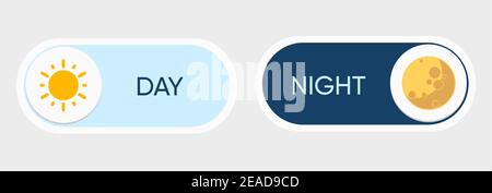 Day and Night mode switch. Light filter toggle button. Sleeping mode turn on, off. On Off Switch. Stock Vector