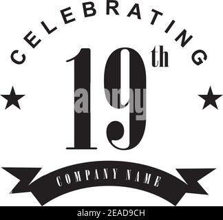 19th year anniversary logo design vector illustration template Stock Vector