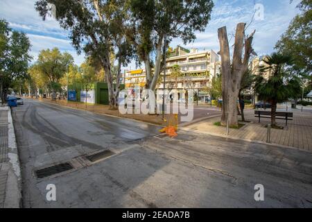 Empty streets ogf Glyfada during covid pandemic,Greece Stock Photo