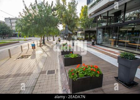 Empty streets ogf Glyfada during covid pandemic,Greece Stock Photo