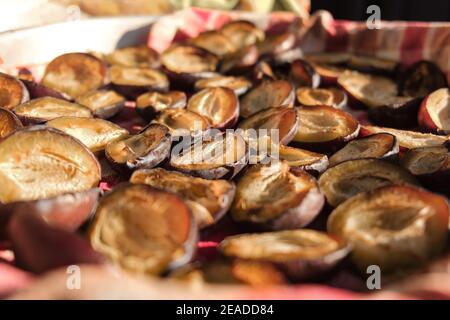 many semi-dried plums - close up selective focus Stock Photo