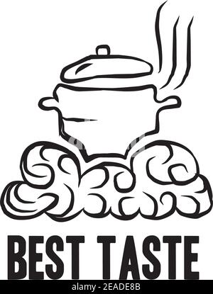 Restaurant logo design with using cooking pan template Stock Vector