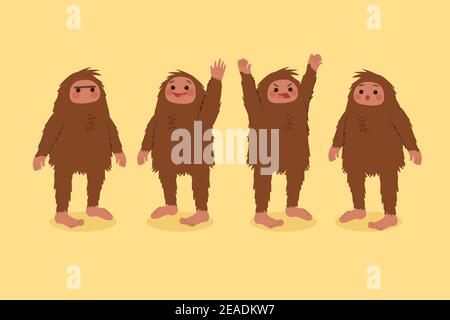 Cartoon bigfoot sasquatch character collection Vector illustration. Stock Vector