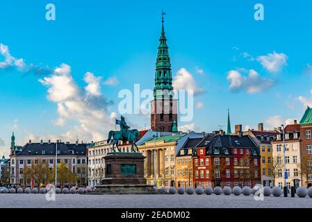 Statue of Frederik VII in front of Christiansborg palace at Copenhagen, Denmark Stock Photo