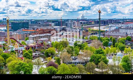 Aerial view of Tivoli amusement park in Copenhagen, Denmark. Stock Photo